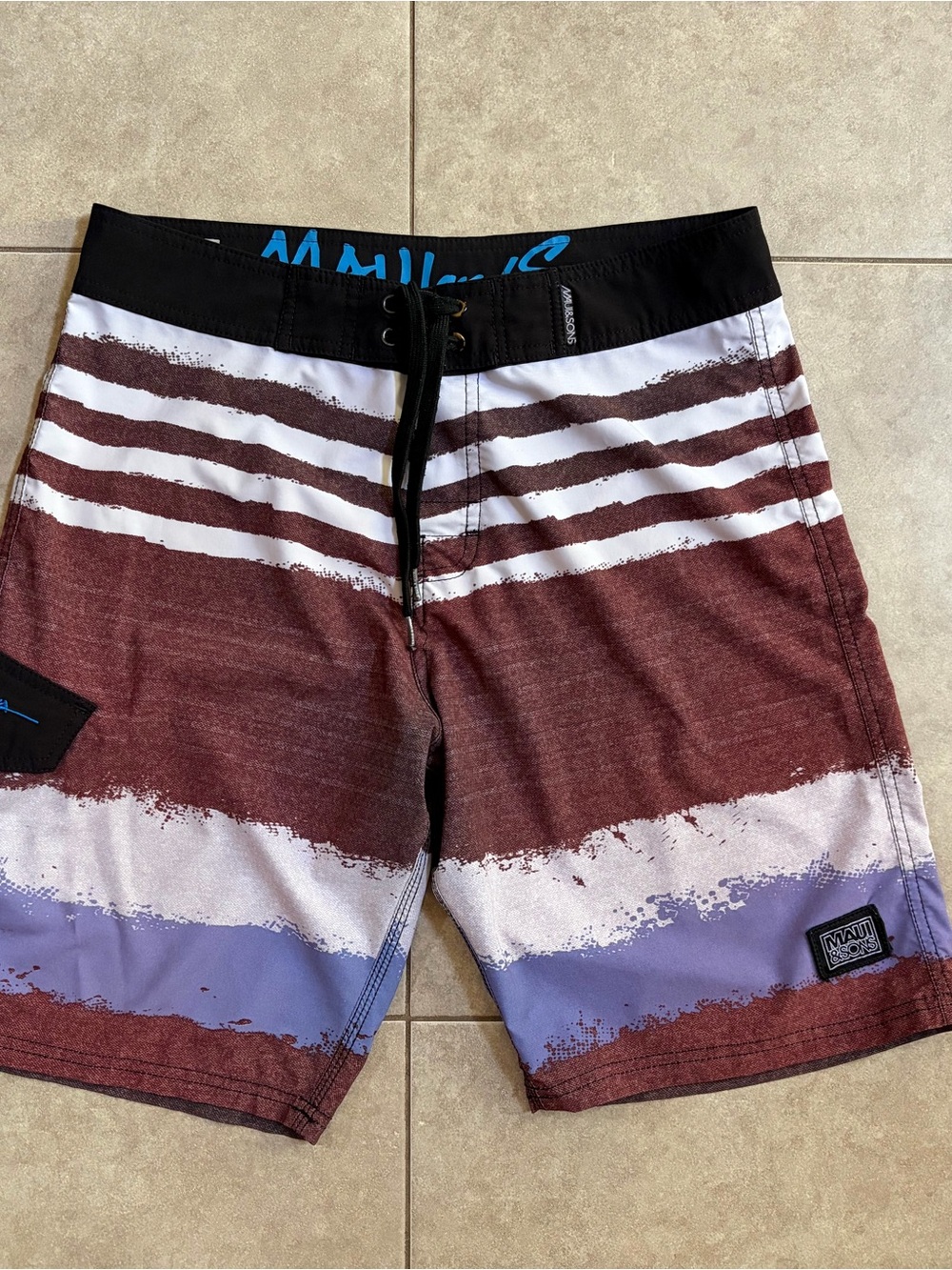 Maui & Sons Board Shorts Mens 30 Brown Purple  Striped Surfing Swim Trunks